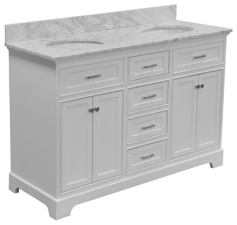 Aria 60" Bathroom Vanity, White, Carrara Marble, Double Vanity