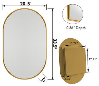 GDF Studio 20"x34" Oval Metal Recessed Bathroom Medicine Cabinet, Gold