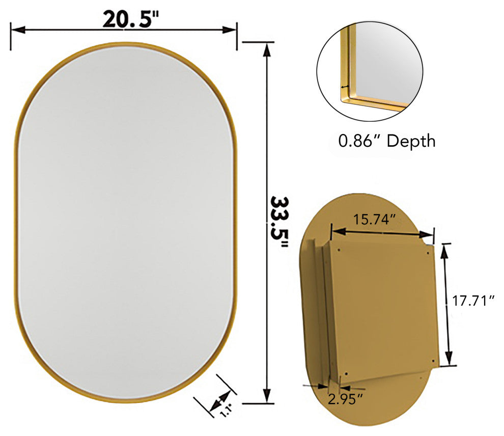 GDF Studio 20"x34" Oval Metal Recessed Bathroom Medicine Cabinet, Gold