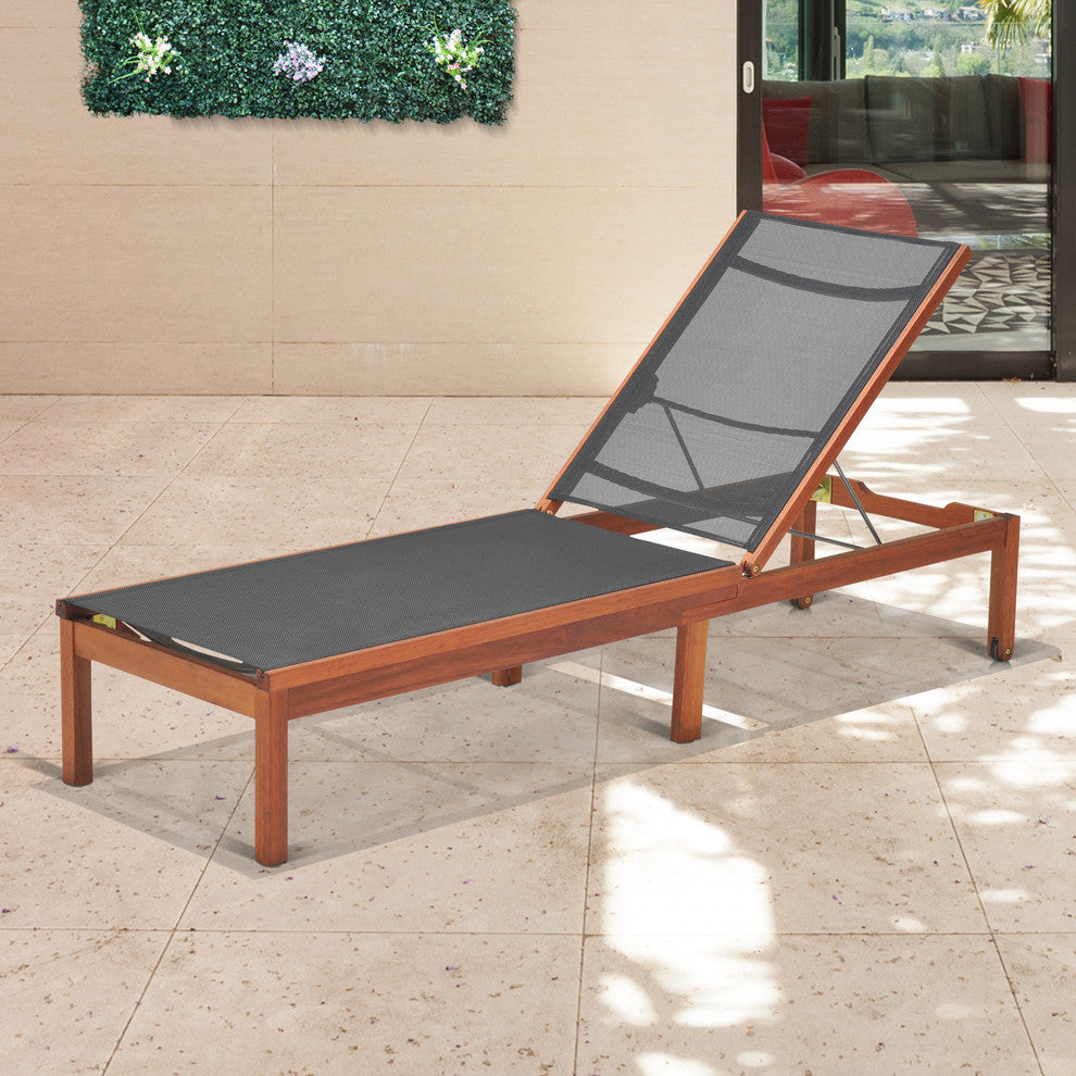 Amazonia 1-Piece Sling Chaise Patio Lounger | Eucalyptus Wood, Brown