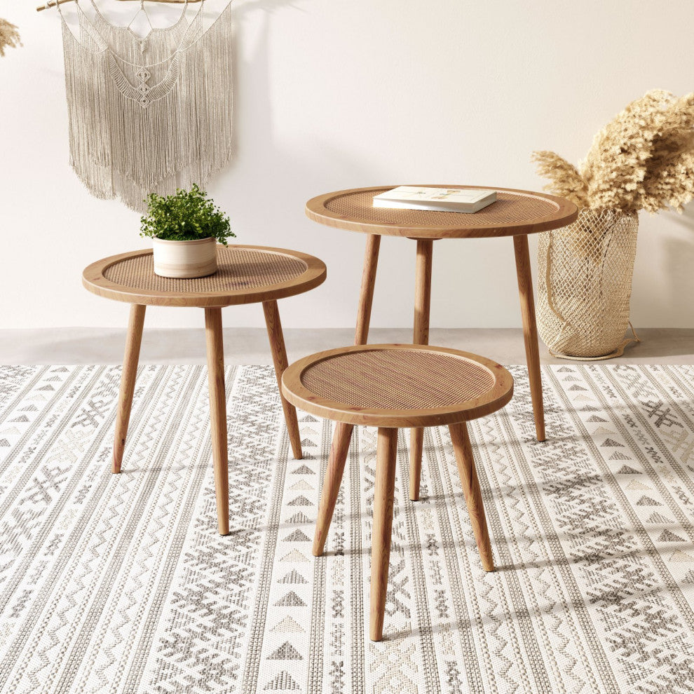 Sofa Side Table, Round, Wood, Natural, Mid Century Lounge Lobby Hospitality