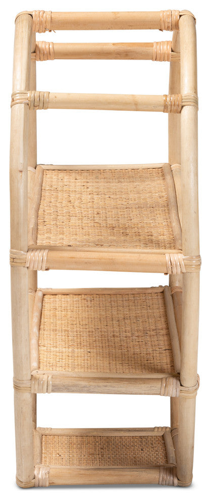 Lyssa Modern Bohemian Natural Brown Finished Rattan 3-Tier Display Shelf