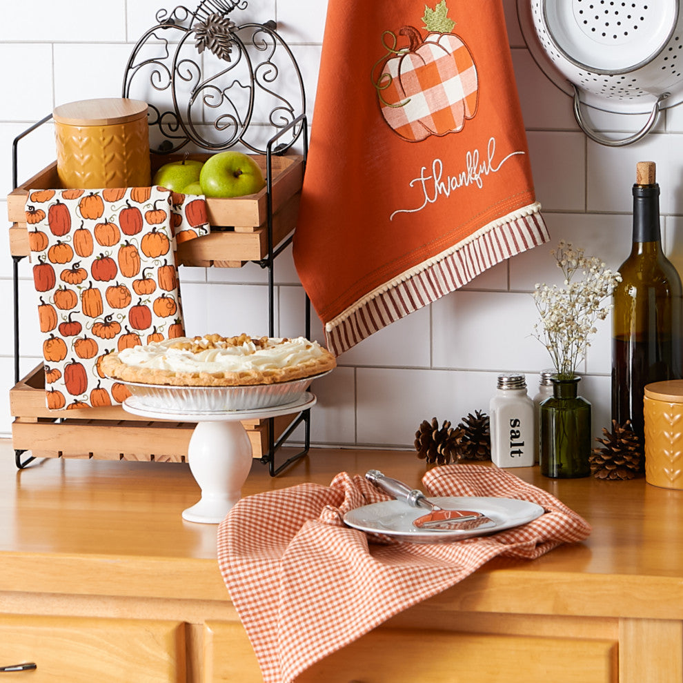 Assorted Thankful Check Pumpkin Dishtowel (Set of 3)