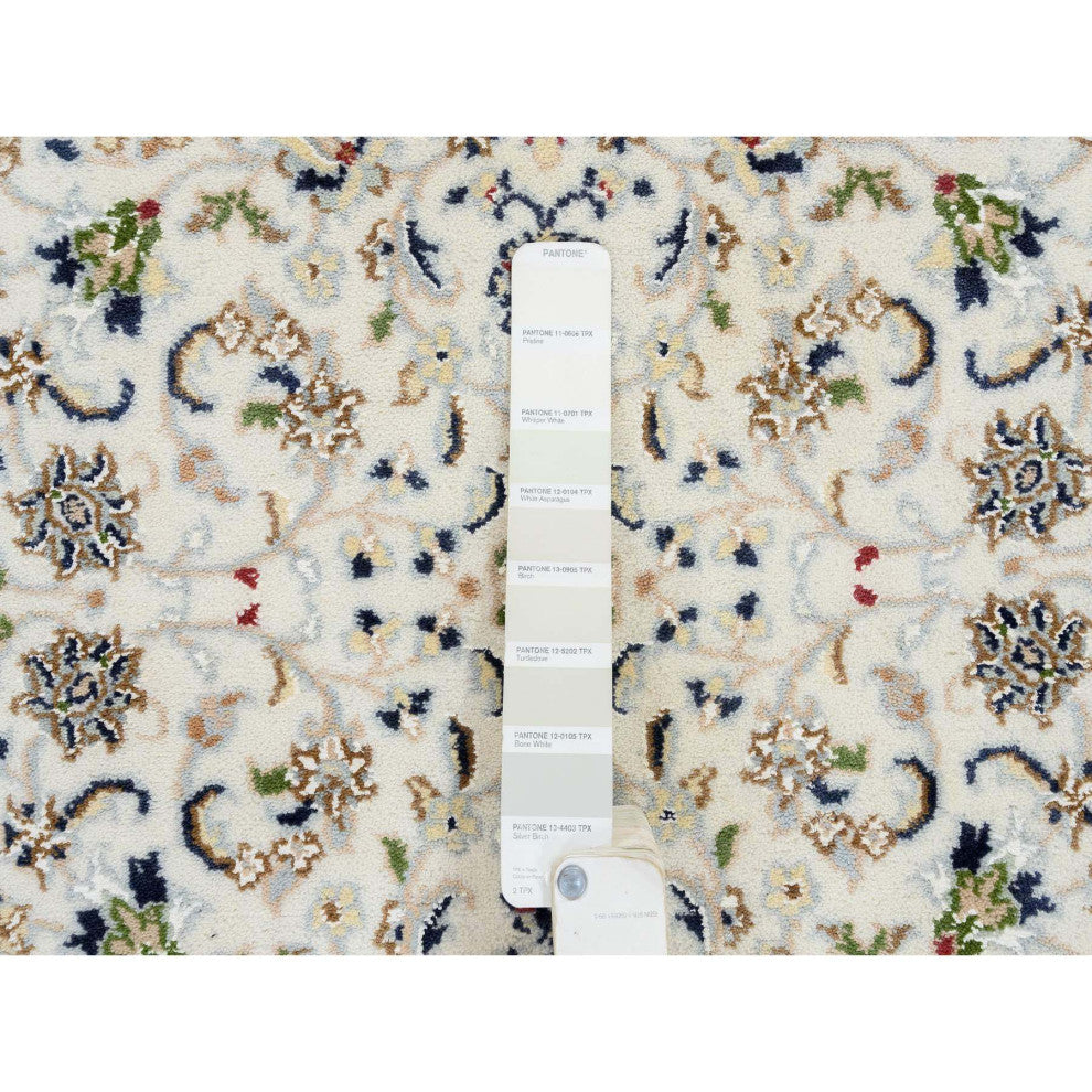 Ivory, Hand Knotted Nain, 250 KPSI Wool and Silk Runner Rug, 2'7"x14'0"