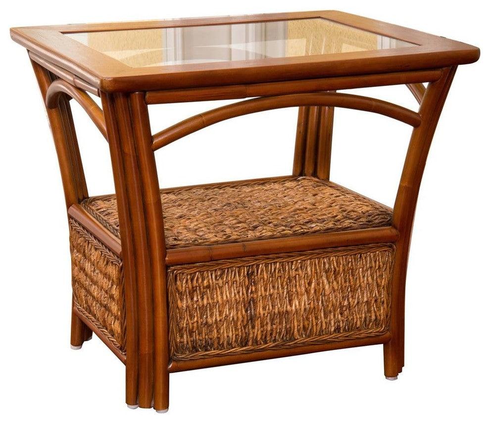 Panama End Table With Glass, Sienna