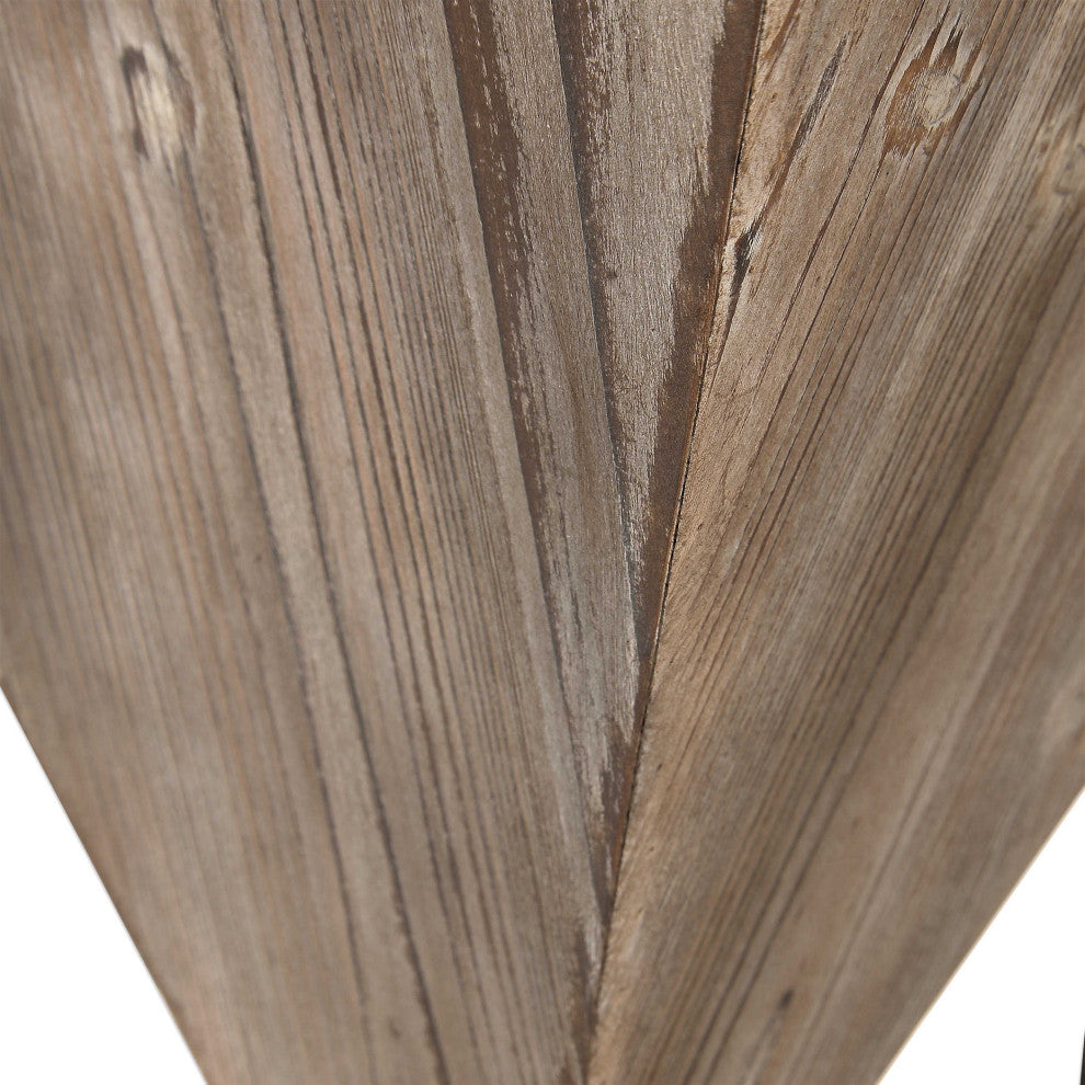 Modern Rustic Industrial Pyramid End Table, Geometric Iron Wood Block Accent