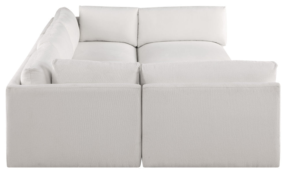Ease Polyester Upholstered U-Shaped Modular Sectional, Cream, 5 Piece: 2 Corner, 3 Armless, 1 Ottoman