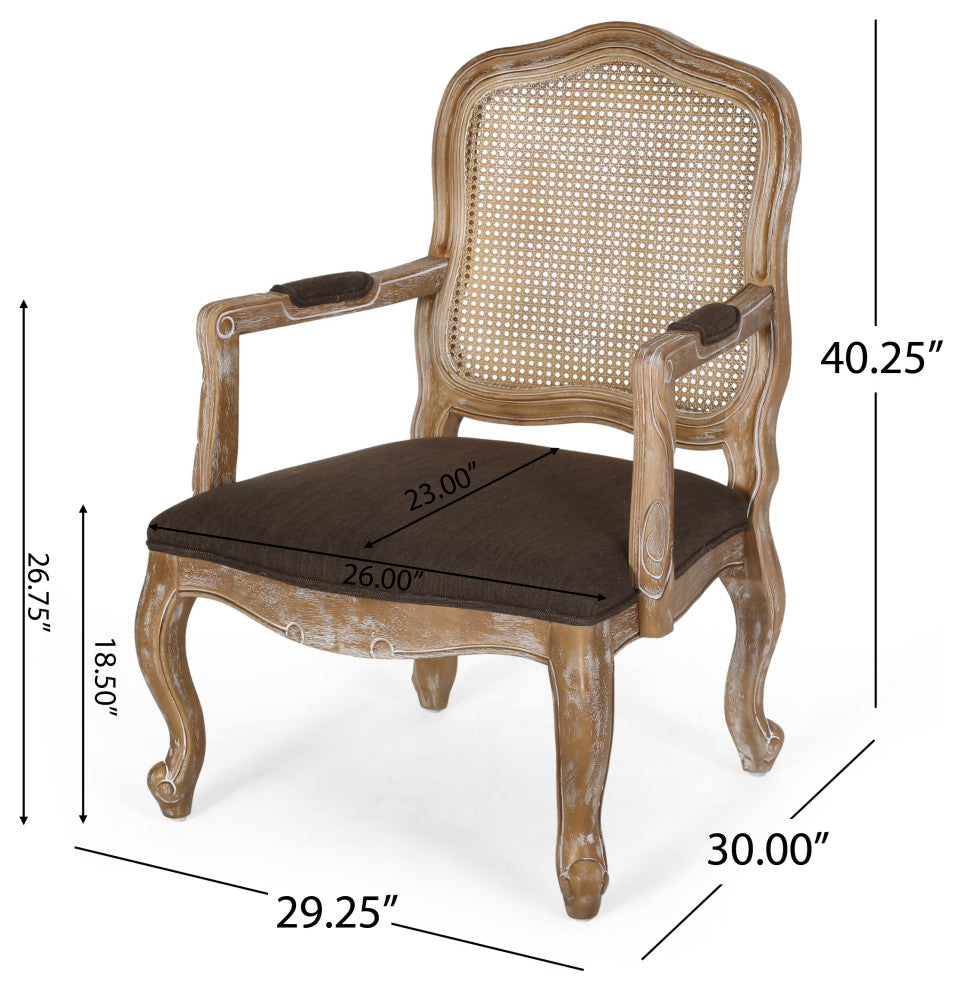 Absaroka French Country Fabric Wood and Cane 5-Piece Dining Set, Natural/Brown