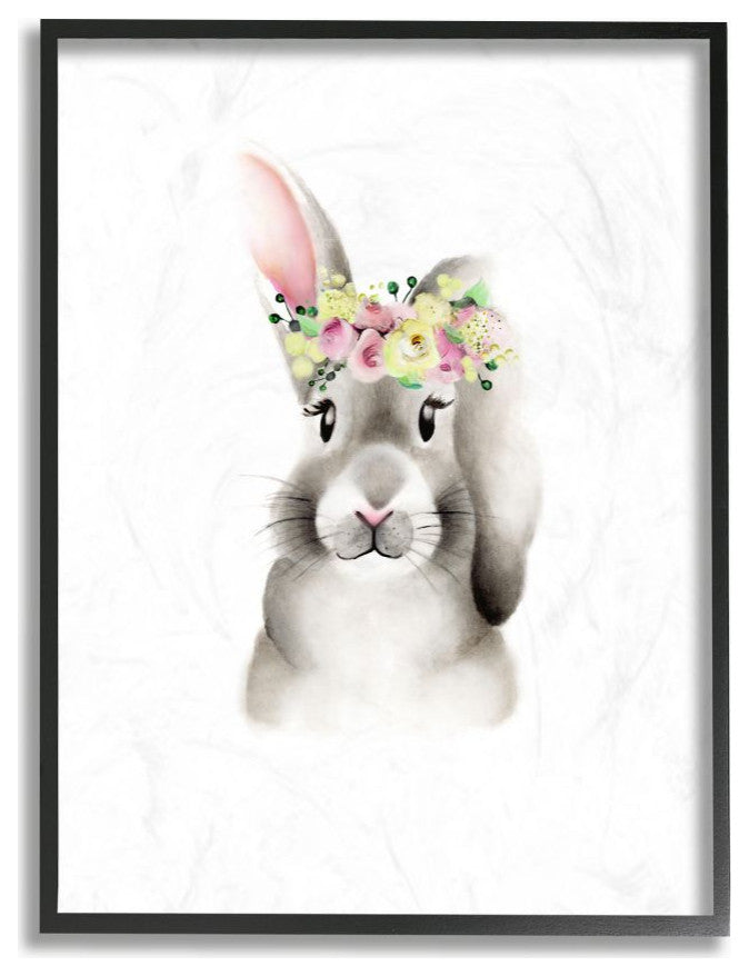 Cartoon Baby Bunny Rabbit Flower Crown Painting, 11"x14"