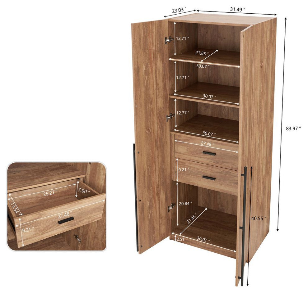 Lee Modern 2-Piece Wardrobe With 1 Rod, 4 Drawers & 5 Shelves, Golden Brown