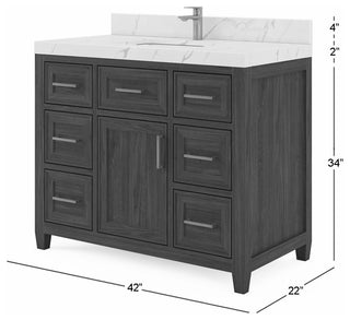Santa Monica 42 Single Sink Bath Vanity in Whitewashed Teak 1.5" White Quartz