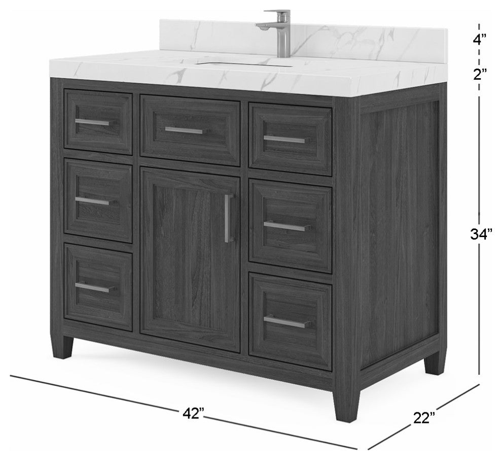 Santa Monica 42 Single Sink Bath Vanity in Whitewashed Teak 1.5" White Quartz