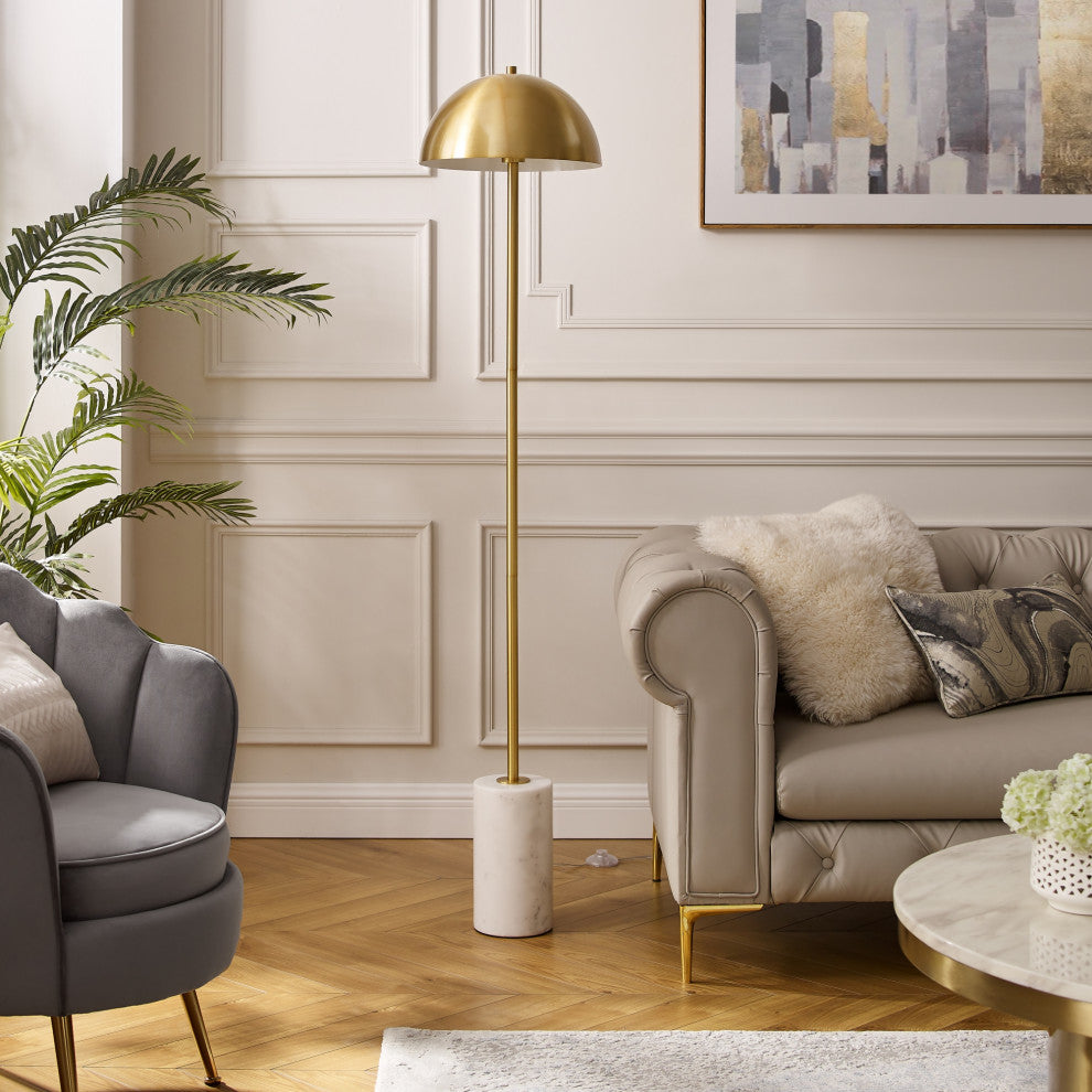 Inspired Home Kenadie Floor Lamp, Marble Stone Base, Brass/White