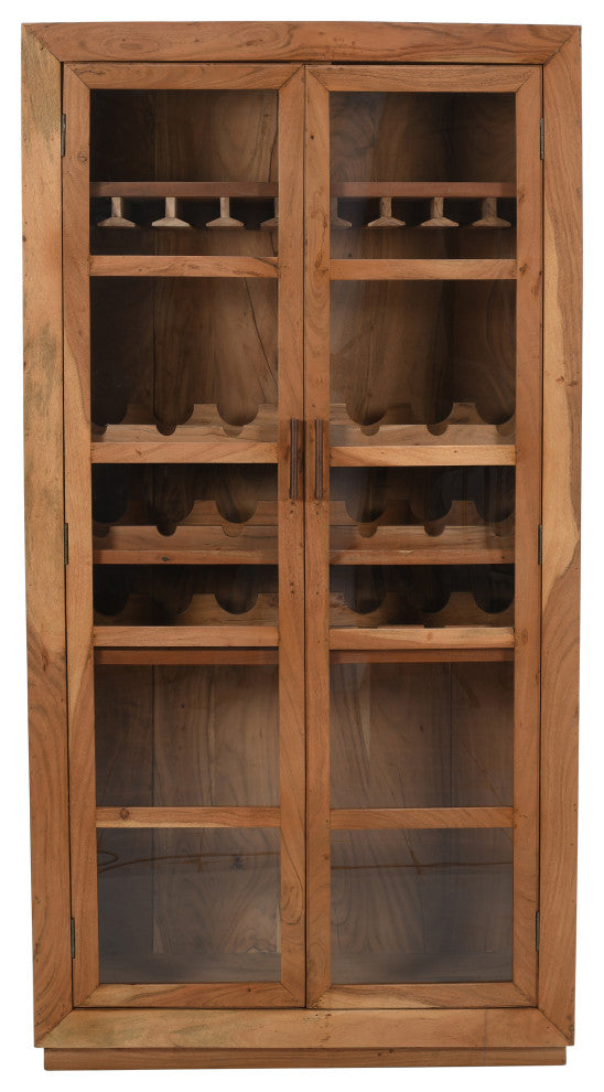Fernious Tall Wine Cabinet, Natural Finish on Mango Solid Wood