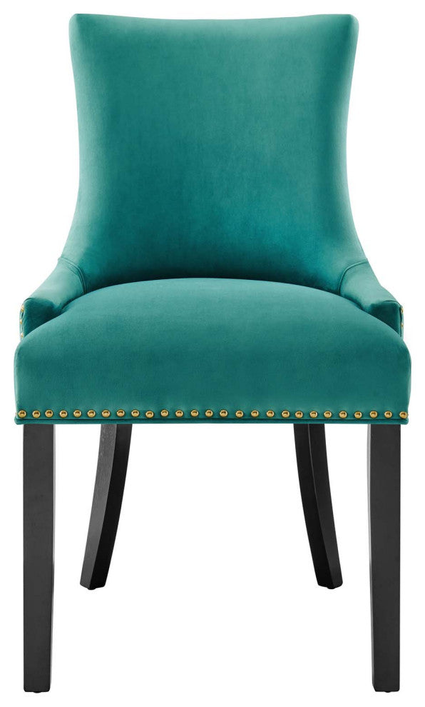Dining Chair, Nailhead, Set of 2, Teal Blue, Velvet, Modern, Bistro Hospitality