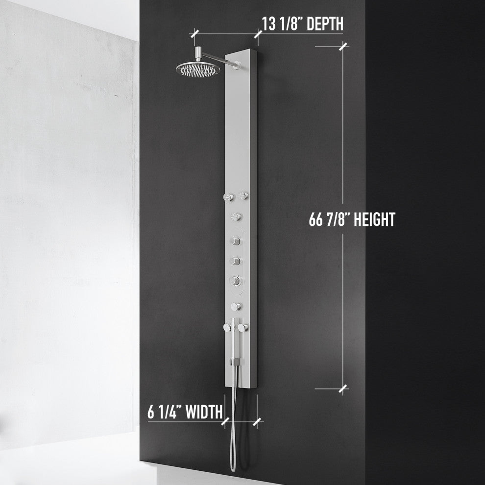 Dilana 67" H x 6" W 6-Jet Shower Panel with Round Shower Head in Stainless Steel