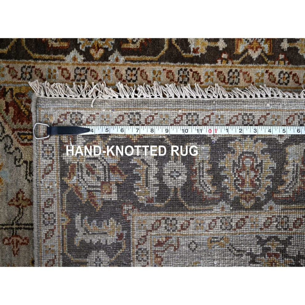 Goose Gray Karajeh Design Pure Wool Hand Knotted Wide Runner Rug 4'2"x9'10"