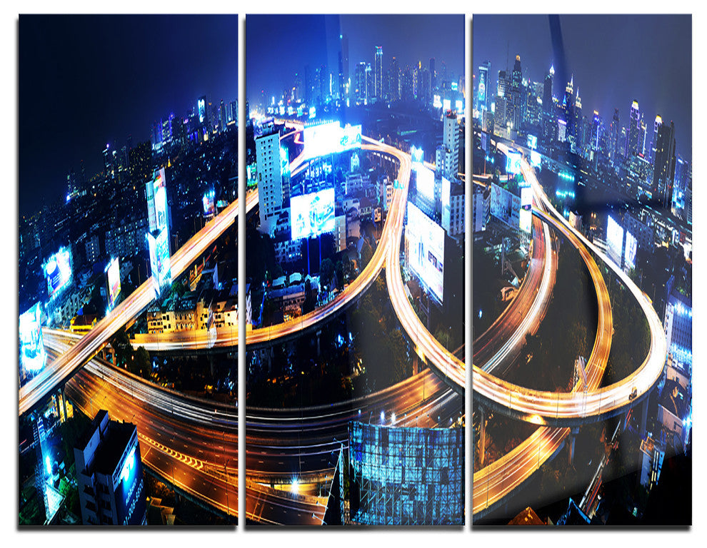 "Bangkok Expressway Aerial View" Photo Metal Wall Art, 3 Panels, 36"x28"