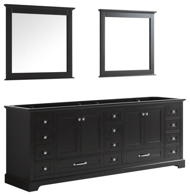 Dukes 84" Espresso Double Vanity, No Top and 34" Mirrors