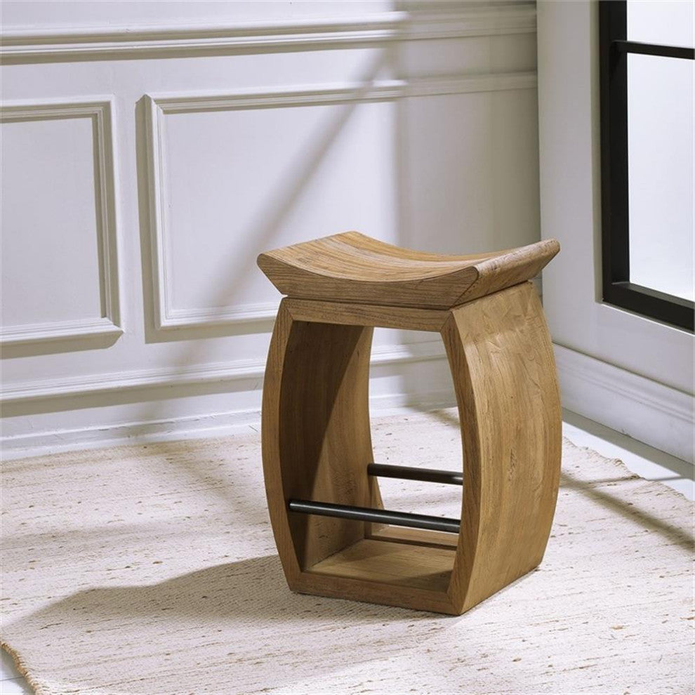 Uttermost Connor Modern Wood and Steel Counter Stool in Brown Finish