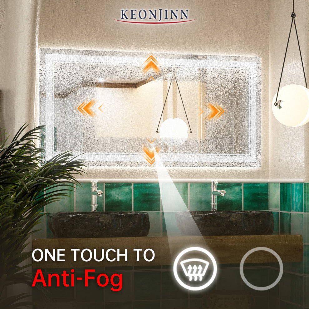 LED Bathroom Mirror, Anti-Fog Memory Dimmable IP54 Waterproof, 48"x24"