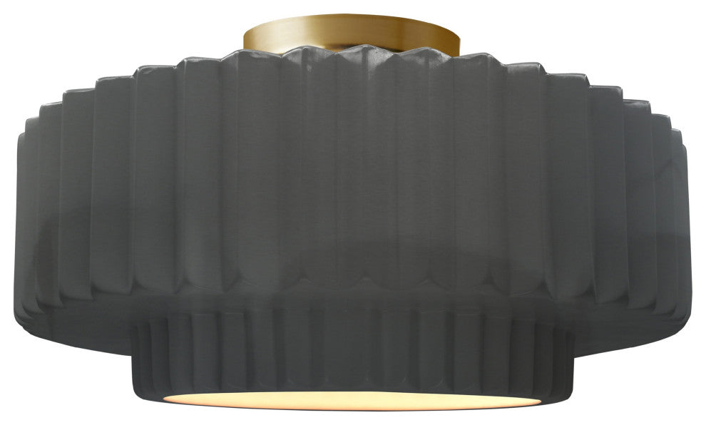 Radiance Medium Tier Pleated Semi-Flush, Gloss Gray Frame, Brushed Brass, LED