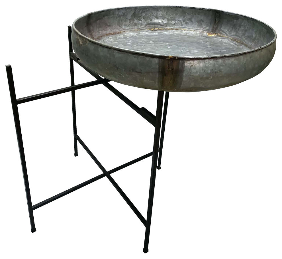 Benzara UPT-270549 26" Wide Round Tray Planter, Iron Frame, Gray, Black