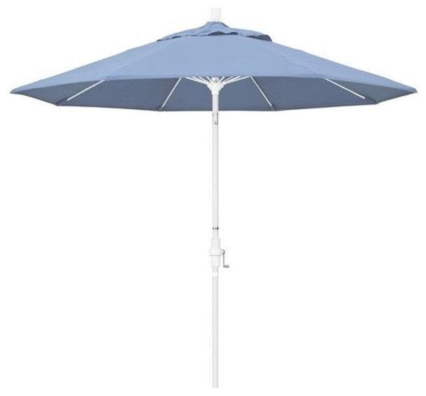 9' White Collar Tilt Lift Fiberglass Rib Aluminum Umbrella, Air Blue