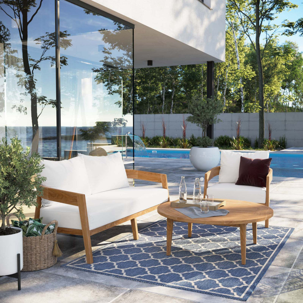 Brisbane 3-Piece Teak Wood Outdoor Patio Outdoor Patio Set, Natural White
