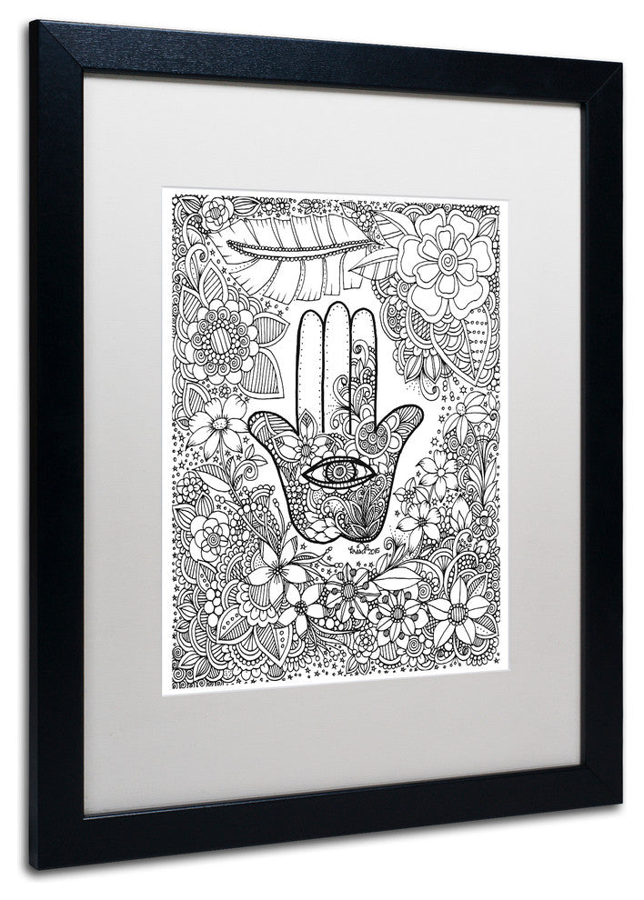 KCDoodleArt 'Hamsa Hand' Art, Black Frame, White Matte, 16"x20"