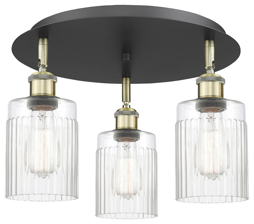 Hadley-3 Light 16" Flush Mount-Black Antique Brass, Clear Glass Shade