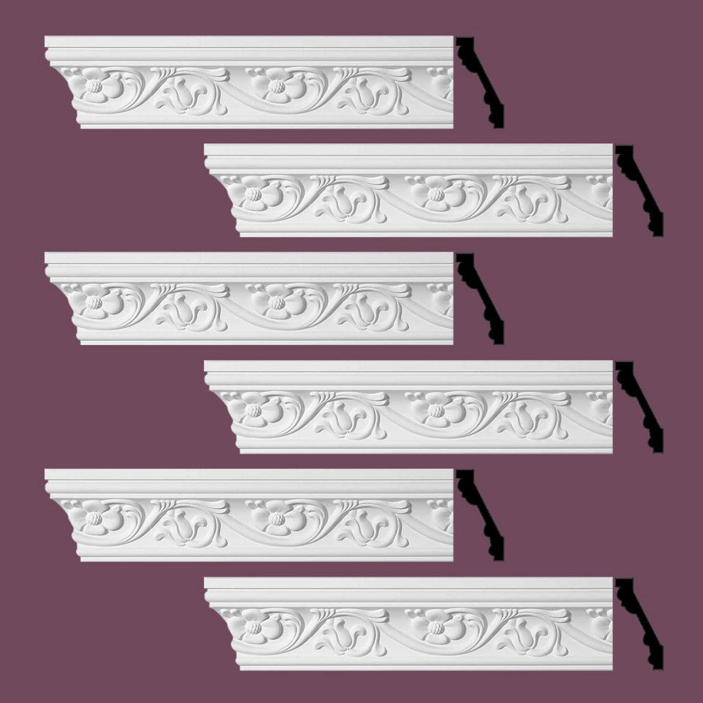 Ornate Cornice White Urethane Sainte Anne Design 6 Pieces Totaling 576" Length