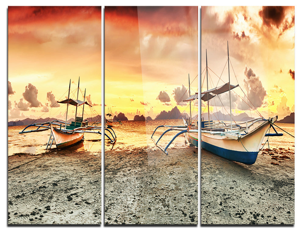 "Boats at Sunset" Photography Metal Wall Art, 3 Panels, 36"x28"