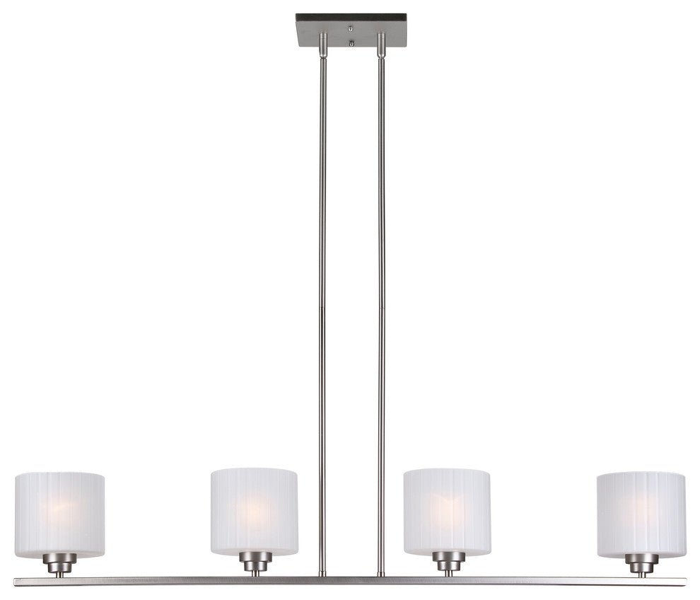 4 Light Island Pendant, Brushed Nickel, Frosted Ribbed Glass