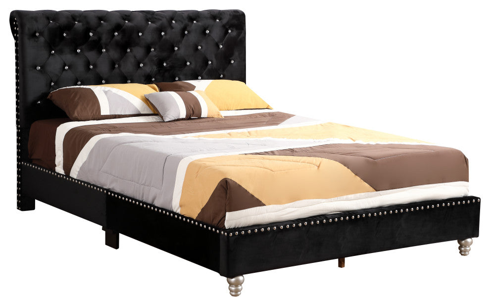 Princeton Tufted Upholstered Suede Bed, Black, King