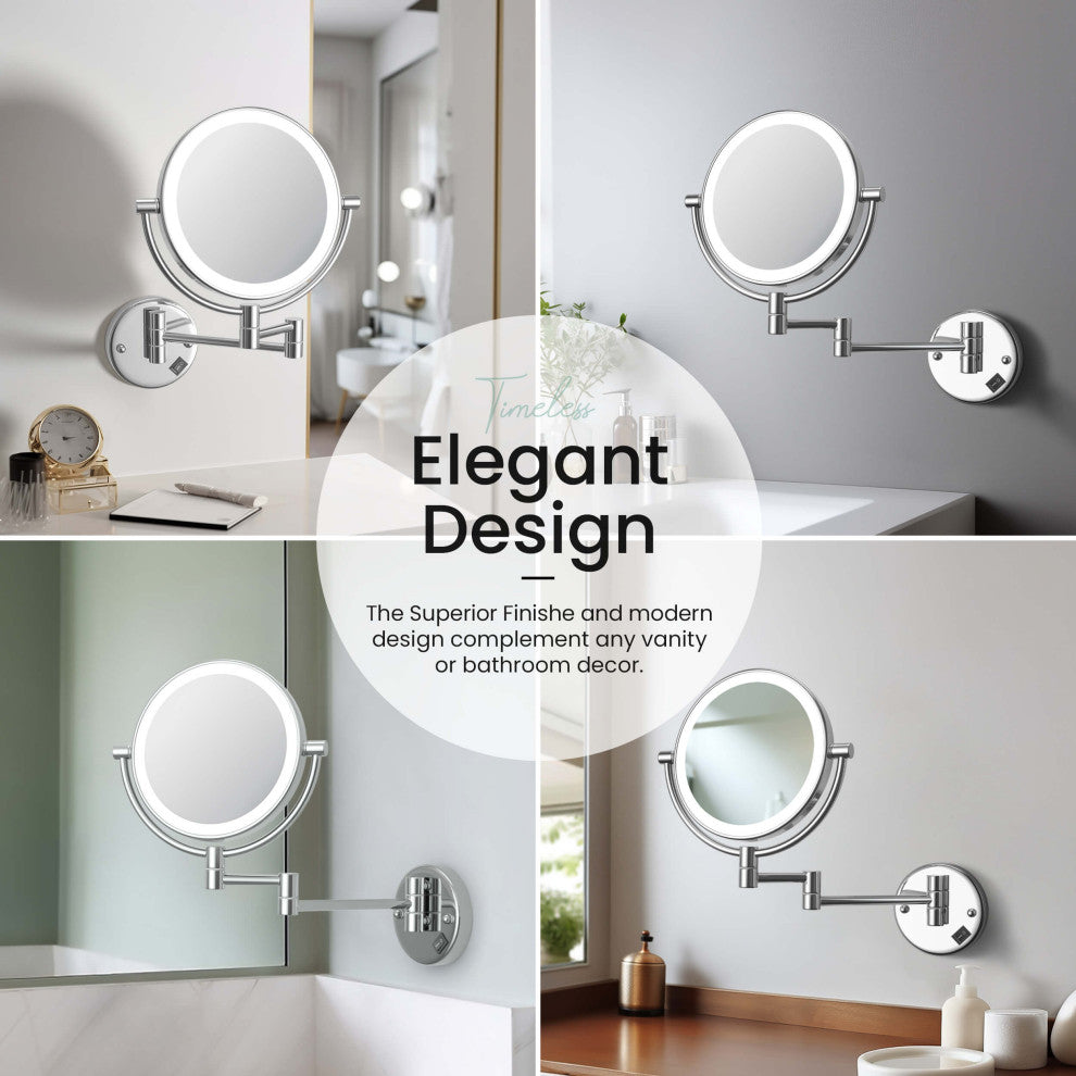Circular LED Wall Mount Magnifying Make Up Mirror, Chrome