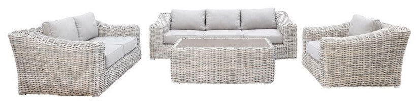 Hawaii Three-Tone Wicker Deep Seating Set in Silver Gray Cushion
