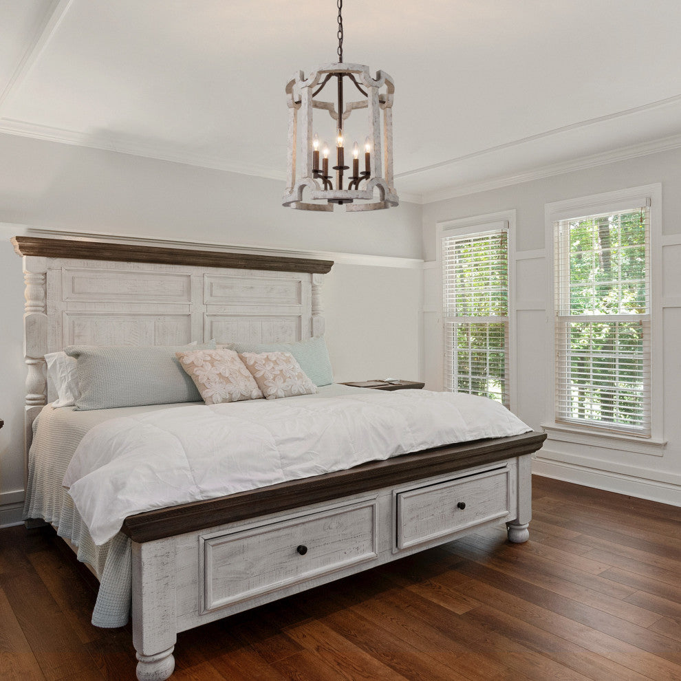 LNC Coastal 5-Light Distressed White Lantern Wood Chandelier