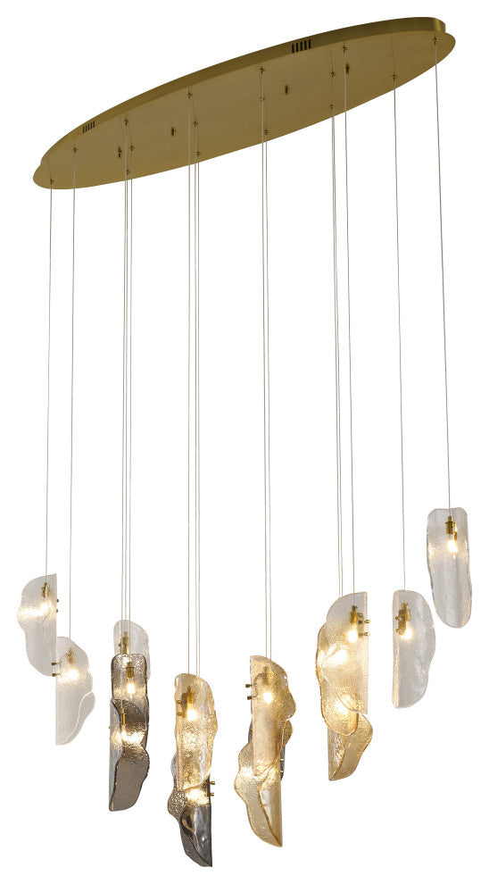 16-Light Brass Chandelier With Clear, Smoke, And Amber Glass Accents