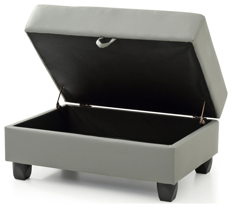 Nyla Gray Faux Leather Upholstered Storage Ottoman