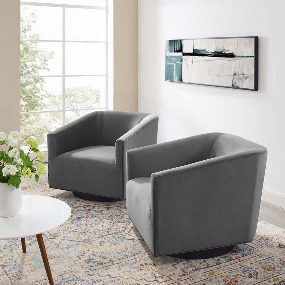 Accent Chair, Set of 2, Velvet, Gray, Modern, Living Lounge Hospitality