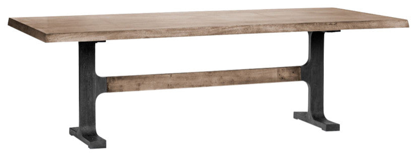 96" Natural And Black Solid Wood And Metal Trestle Base Dining Table