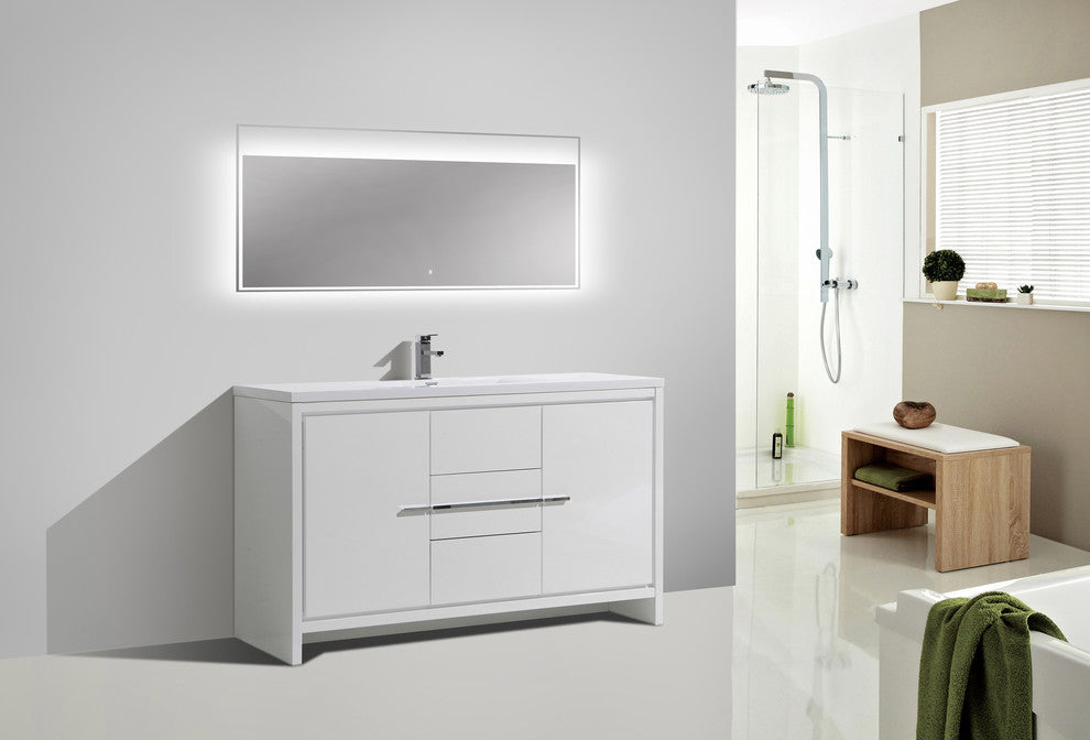 Alma-Allier 59" White Freestanding Vanity With One Sink, White