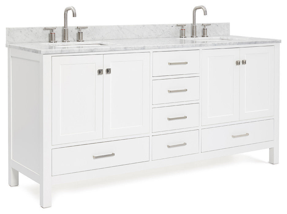ARIEL Cambridge 73" Rectangle Sinks Bath Vanity Carrara Marble