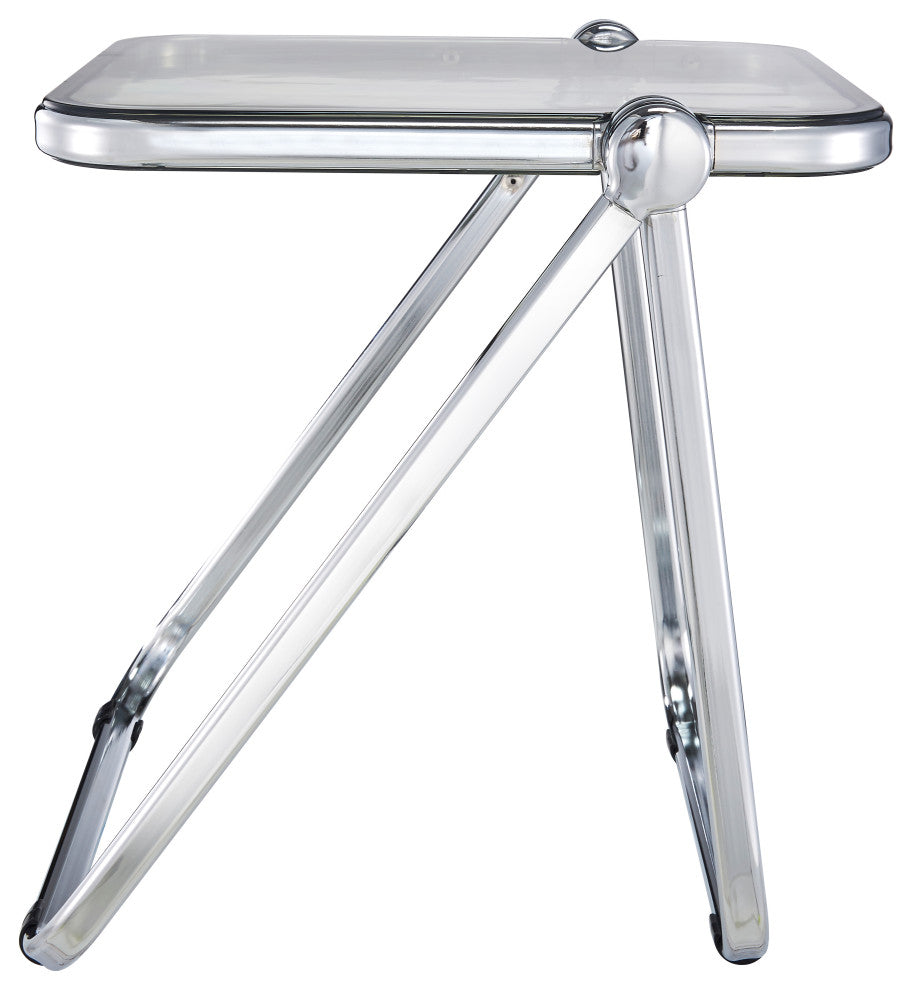 LeisureMod Lawrence Modern Rectangular Folding Table With Aluminum Frame, Transparent Black