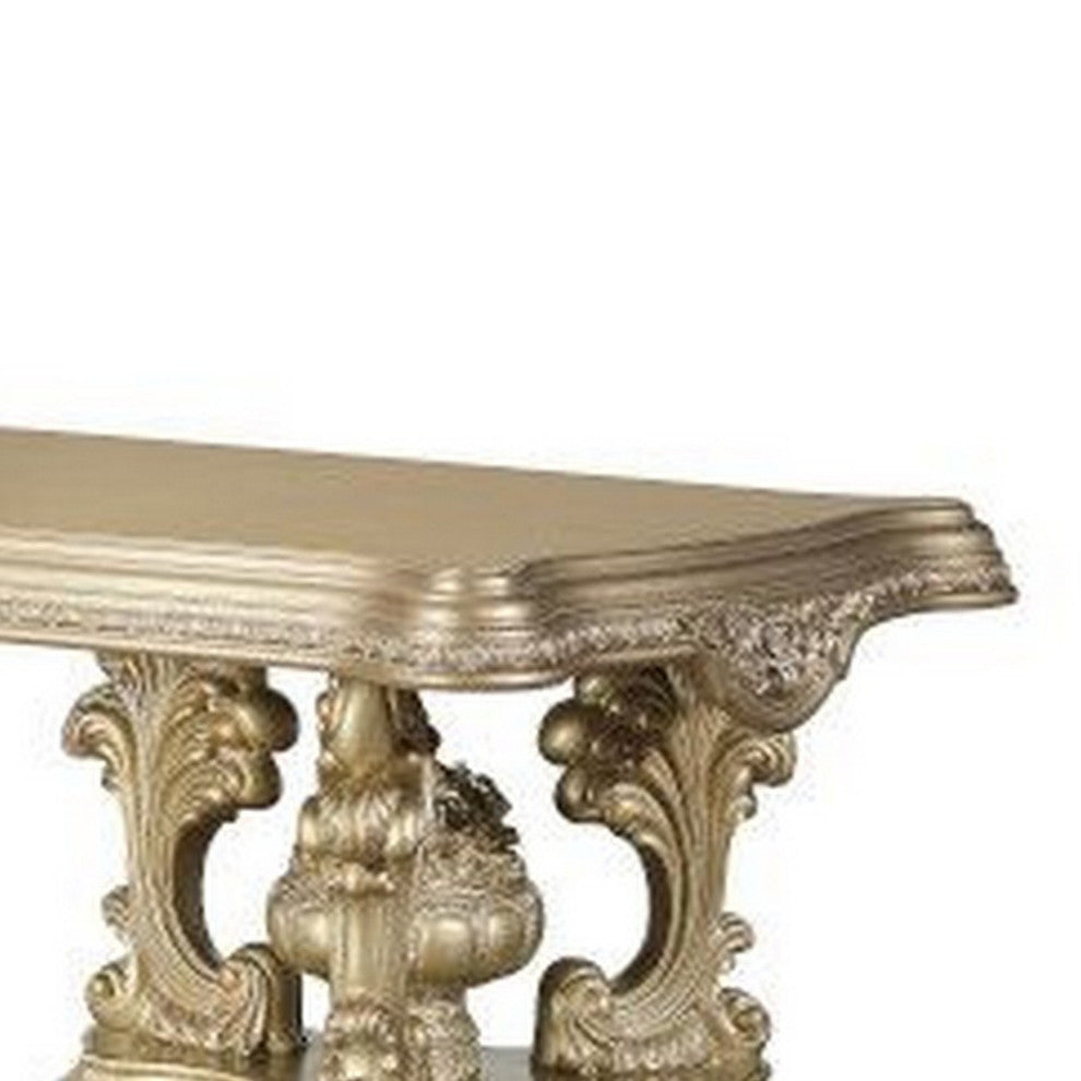 Benzara BM266446 Dining Table With Hollow Carving, Gold Finish