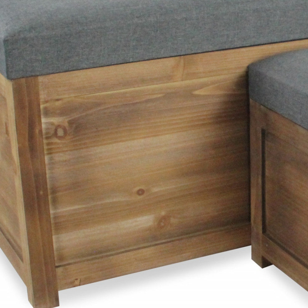 2-Piece Set Rectangular Gray Linen Fabric and Wood Storage Benches