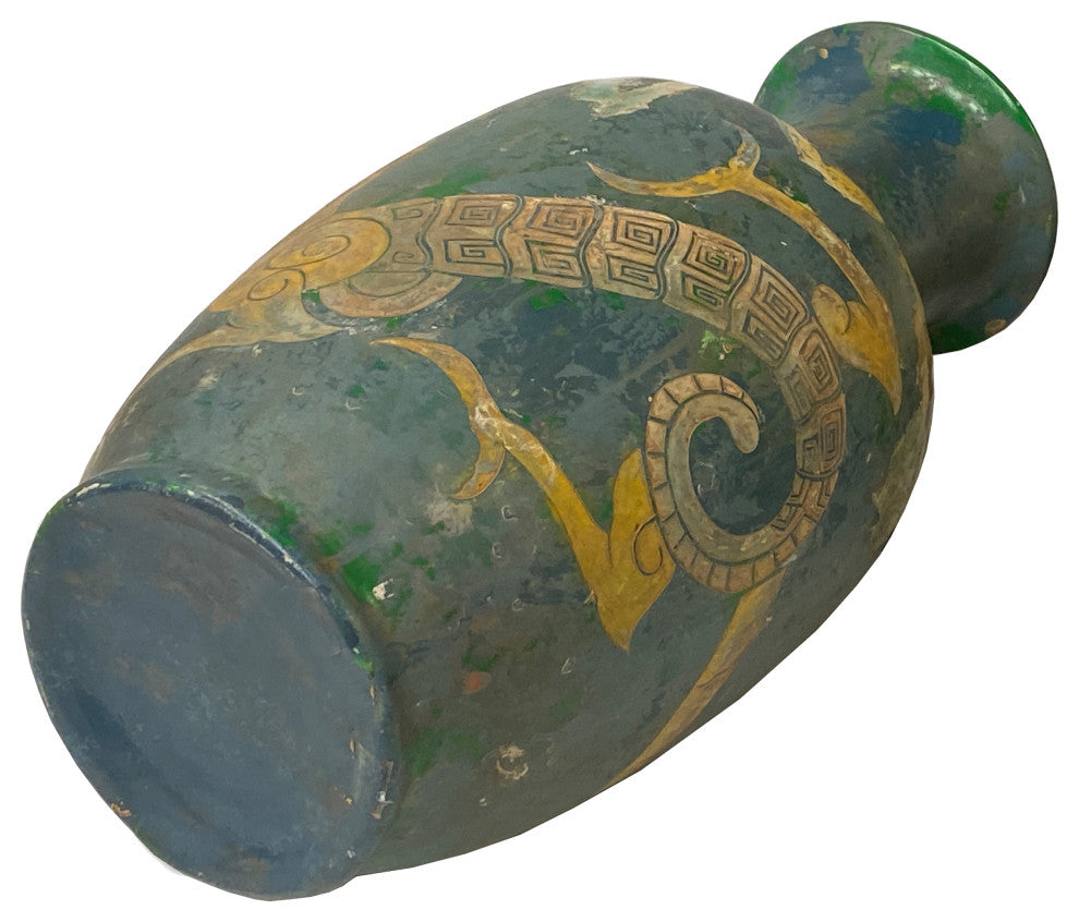 Chinese Distressed Blue Green Paint Porcelain Dragon Pattern Vase Hws2440