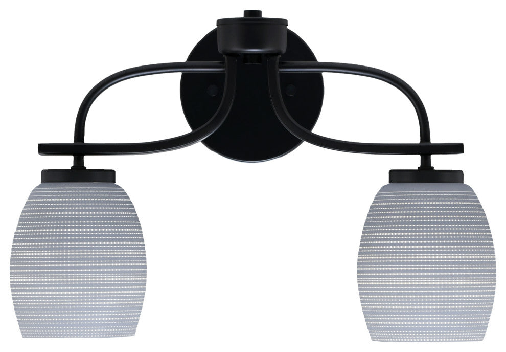 Cavella 2 Light Bath Bar In Matte Black Finish, 5" Gray Matrix Glass