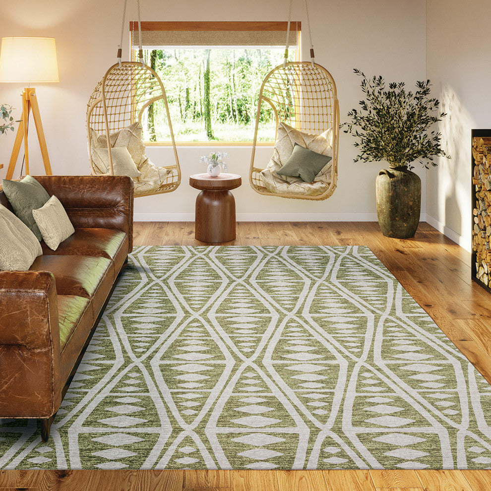 Indoor/Outdoor Sedona SN6 Moss Machine Washable 3' x 5' Rug